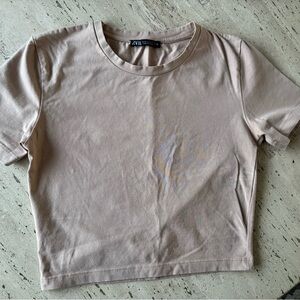 Zara Light Beige Short Sleeve Crop Top